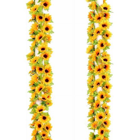 2 Pack Artificial Sunflower Vines Fake Hanging Garland Yellow Sunflower Floral Vine Artificial Flowers for Home Hotel Office Wedding Party Garden Craft Art Décor