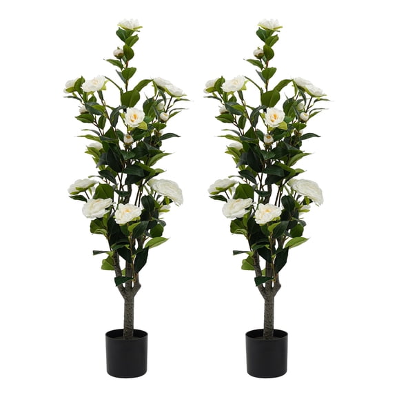 2 Pack Artificial Tea Rose Tree,97cm Plant, Simulated Tea Rose Tree White