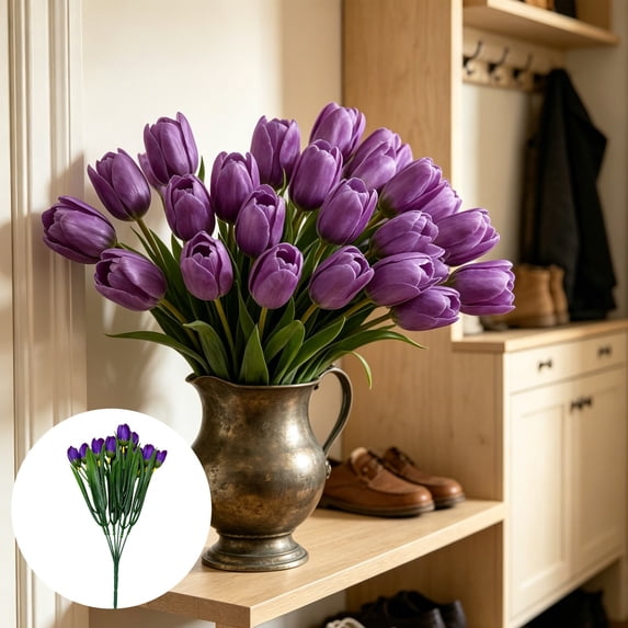 2 Pack Artificial Tulips 6-Fork Simulation Flowers Plastic Plants For ...
