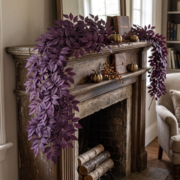 2 Pack Artificial Willow Vine Garland In Burgundy, Bendable Silk Ivy Stems, Halloween Christmas Home Decor Wreath Making Supplies For Indoor Outdoor Fireplace Mantle Wine 200*10Cm