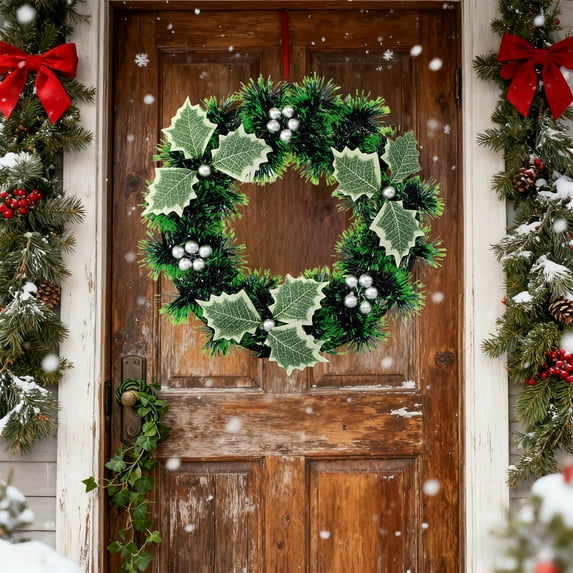 2 Pack Artificial Winter Christmas Wreath with Berries Pine Cones for Front Door Hanging Decor, Fireplace Mantel, Stair Railing, Holiday Party, Indoor Outdoor Home Decorations, Xmas Wreath for Season