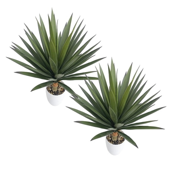 2-Pack Artificial Yucca Potted Plants, Faux Agave Succulent Plants for Home Office Living Room Decor, Low Maintenance Fake Plants in White Pots