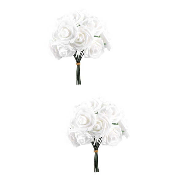 2 Pack Artifitial Flowers White Rose Bridesmaid Bouquet Fake Plants