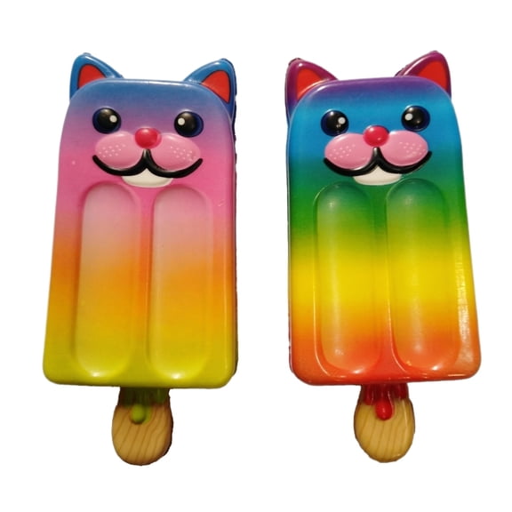 2-Pack Artisan Rainbow Popsicle Party Favor, 5.12 Inch Squeezable Feline Silhouette Stress Relief Accessory for Events, Decorative Gradient Desk Gadget for Office Relaxation, Commemorative Handout
