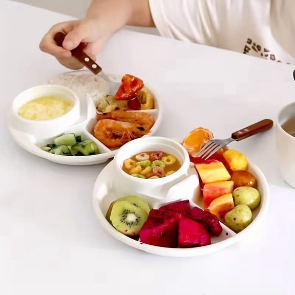2-Pack Asian Portion Control Plates, Divided Ceramic Dinnerware for Balanced Meals