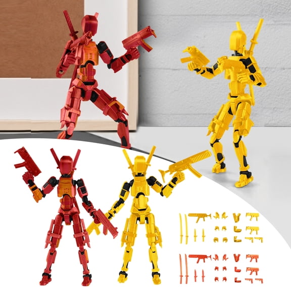 2 Pack (Assembly Completed) Titan 13 Action Figure, T13 3D Printed Red Gold Multi-Jointed Figure, Articulated Movable Robot Model, Collectible Desktop Decoration Ornament
