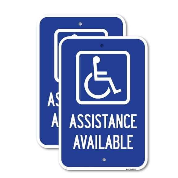 (2 Pack) Assistance Available with Handicap Symbol | 18" X 24" Heavy-Gauge Aluminum Sign | Rust Free Aluminum, Weather Resistant, Waterproof, Fade Resistant, 2 Pre-drilled Holes