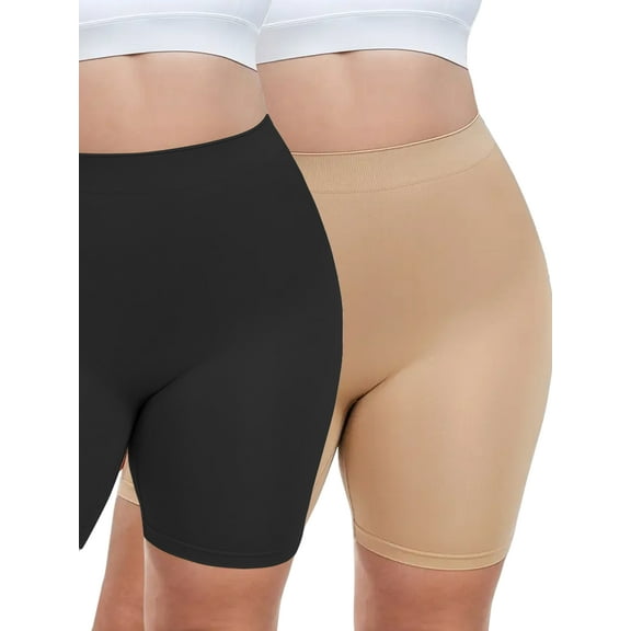 2-Pack Assorted Colors Plus Size High-Waisted Seamless Shapewear Shorts with Tummy Control, Firm Shaping & Non-Roll Waist