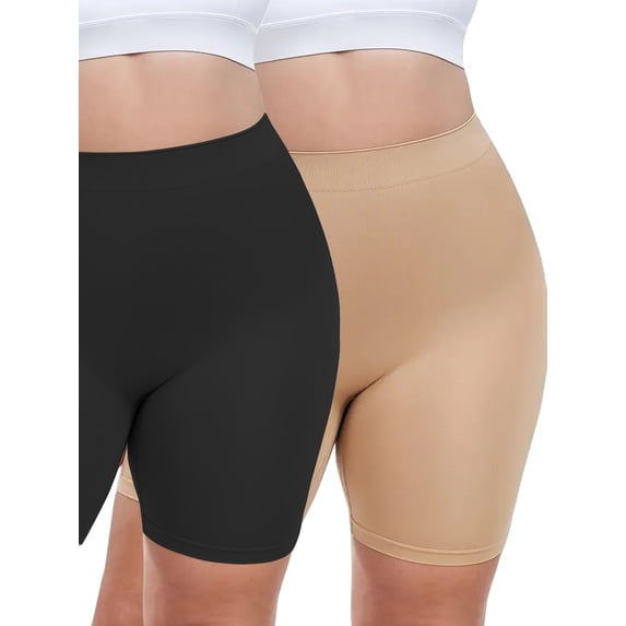 2-Pack Assorted Colors Plus Size High-Waisted Seamless Shapewear Shorts with Tummy Control, Firm Shaping & Non-Roll Waist
