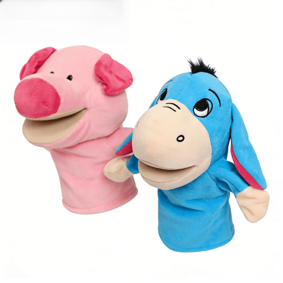 2-Pack Assorted Zoo Animal Hand Puppets for Kids, Soft Stuffed Plush Puppet Toys, 11 Inches