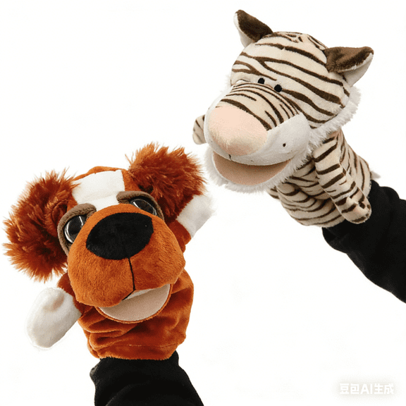 2-Pack Assorted Zoo Animal Hand Puppets for Kids, Soft Stuffed Plush Puppet Toys, 11 Inches