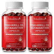 2 Pack Antarctic Krill Oil Pill - Astaxanthin Capsule - Omega-3 EPA, DHA - Antioxidant Supplement to Support Eye, Skin, Joint & Immune System Health