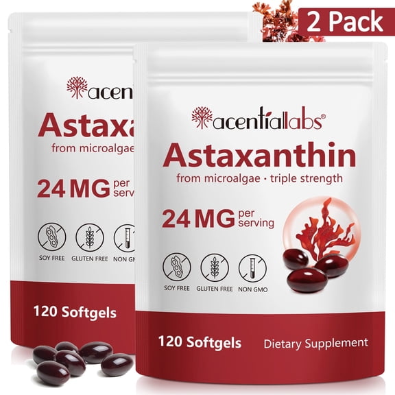 2 Pack Astaxanthin Supplement, Skin & Eye Health Support, 120 Softgels
