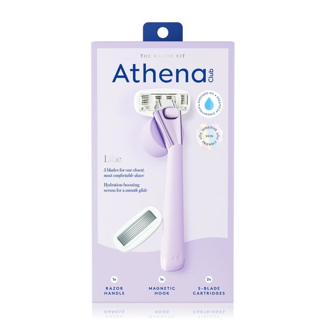(2 Pack) Athena Club 5-Blade Women's Razor Kit - 1 Handle, 2 Blade Refills, Magnetic Hook - Lilac