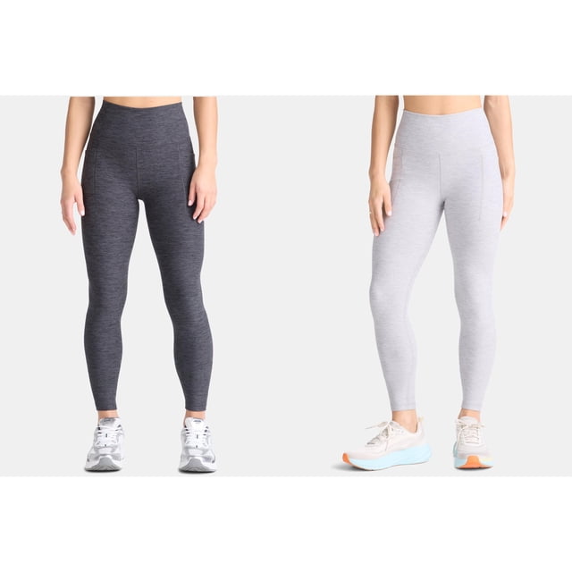 (2 pack) Athletic Works Women's and Women's Plus ButterCore Full Length Leggings with Pockets, Sizes XS-4X