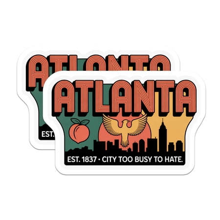 (2 Pack) Atlanta Georgia Magnets - Peach Bird Skyline - City Pride Souvenir - 5" On Longest Side - Premium Magnet - for Cars, Refrigerators, Toolboxes, Lockers - Made in USA - MAG17530