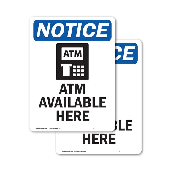 (2 Pack) Atm Available Here Sign