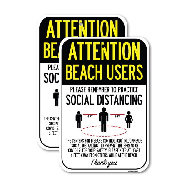 (2 Pack) Attention Beach Users Practice Social Distancing | 18" X 24" Heavy-Gauge Aluminum Sign | Rust Free Aluminum, Weather Resistant, Waterproof, Fade Resistant, 2 Pre-drilled Holes