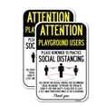 thumbnail image 1 of (2 Pack) Attention Playground Users Practice Social Distancing | 18" X 24" Heavy-Gauge Aluminum Sign | Rust Free Aluminum, Weather Resistant, Waterproof, Fade Resistant, 2 Pre-drilled Holes, 1 of 4