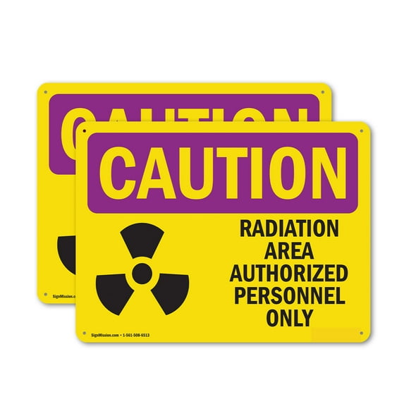 (2 Pack) Authorized Personnel Only OSHA Caution Radiation Sign 18 Inch X 12 Inch Plastic Sign, Weather Resistant, UV Protected for Workplace, Business, and Construction Site, Made in