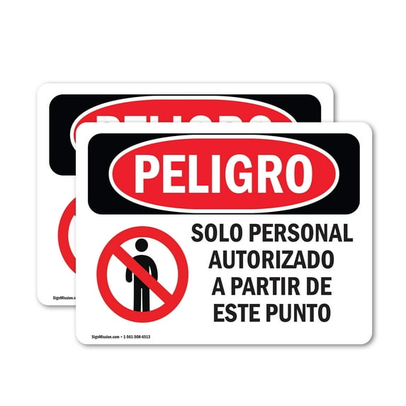 (2 Pack) Authorized Personnel Only Spanish OSHA Danger Sign 7 Inch X 5 Inch Vinyl Label Decal Sticker Weather Resistant, UV Protected for Workplace, Business, and Construction Site,