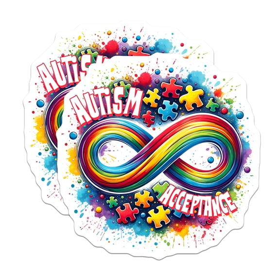 (2 Pack) Autism Acceptance Magnets - Puzzle Piece Awareness Magnets - Colorful Infinity Symbol Magnets - 5" On Longest Side - for Cars, Refrigerators, Toolboxes, Lockers - Made in USA BMCS3202