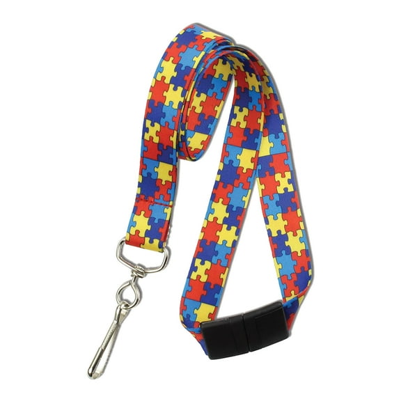2 Pack - Autism Awareness Breakaway Lanyards - Cute Puzzle Pieces Design - 3/4" Wide Soft ID Badge Holder or Keychain Lanyard by Specialist ID (Red)