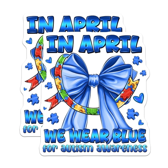 (2 Pack) Autism Awareness Magnets - in April We Wear Blue - Puzzle Piece Ribbon Support - 5 Inches On Longest Side - Thick Durable Magnet - Made in USA - MAG29178