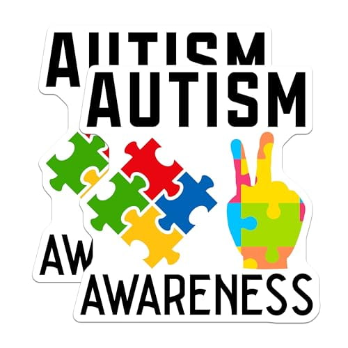 (2 Pack) Autism Awareness Magnets - Colorful Puzzle Pieces - Peace Sign Magnet for Fridge or Locker - 5" On Longest Side - for Cars, Fridges, Toolboxes - Made in USA - MAG4277