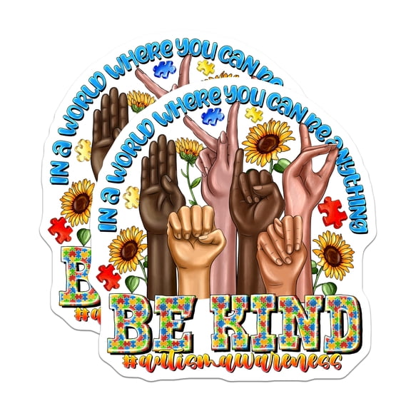 (2 Pack) Autism Awareness Magnets - Be Kind Inclusion Support - Neurodiversity Sunflower ASL Sign - 5 Inches On Longest Side - Thick Durable Magnet - Made in USA - MAG28077