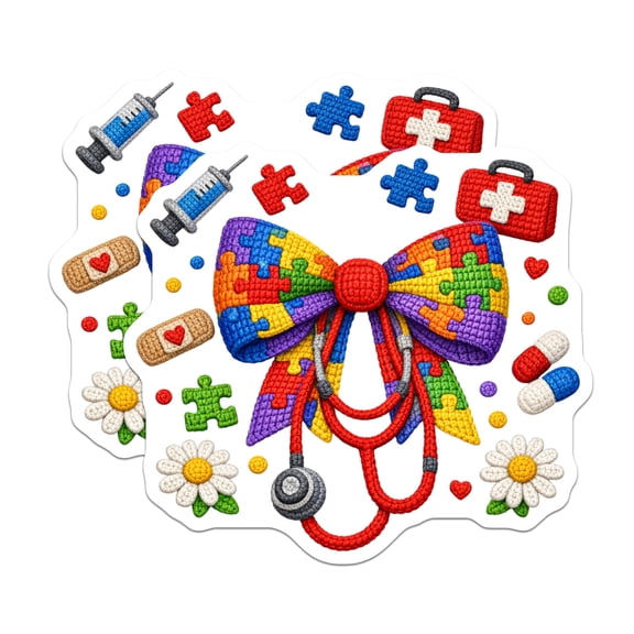 (2 Pack) Autism Awareness Magnets - Neurodiversity Puzzle Acceptance - Stethoscope Medical Support Decor - 5 Inches On Longest Side - Thick Durable Magnet - Made in USA - MAG21297