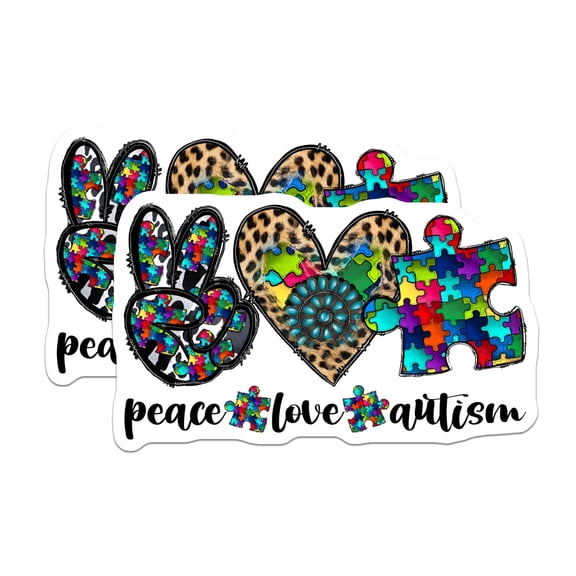 (2 Pack) Autism Awareness Magnets - Peace Love Autism Decor - Neurodiversity Support Magnet - 5 Inches On Longest Side - Thick Durable Magnet - Made in USA - MAG28202