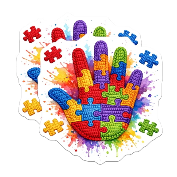 (2 Pack) Autism Awareness Magnets - Puzzle Hand Art Decor - Vibrant Neurodiversity Symbol - 5 Inches On Longest Side - Thick Durable Magnet - Made in USA - MAG21799