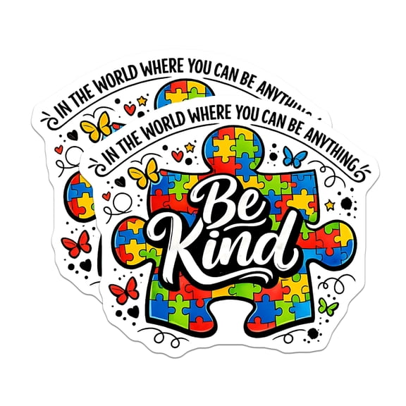 (2 Pack) Autism Awareness Puzzle Magnets - Be Kind Message Magnets - Neurodiversity Support Butterflies Magnets - 5 Inches On Longest Side - Thick Durable Magnet - Made in USA - MAG21778