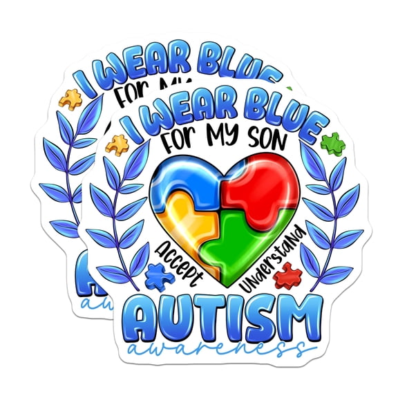 (2 Pack) Autism Awareness Son Magnets - Puzzle Heart Support - Neurodiversity Advocacy - 5 Inches On Longest Side - Thick Durable Magnet - Made in USA - MAG28603