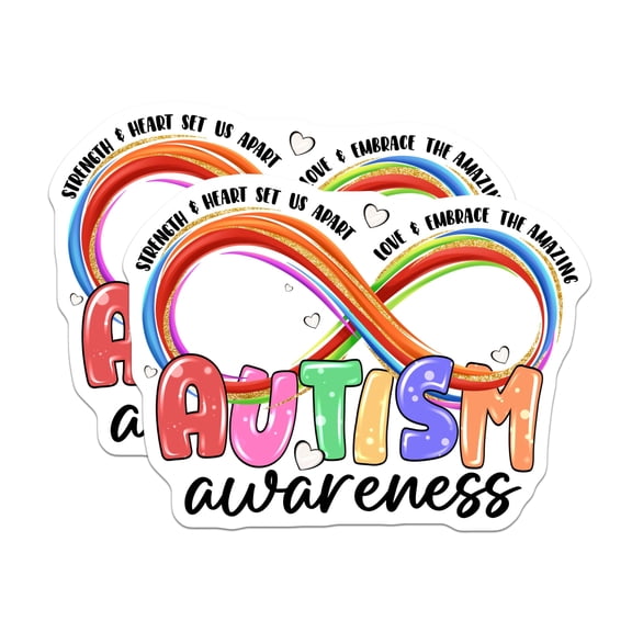 (2 Pack) Autism Awareness Stickers - Neurodiversity Acceptance Decal - Rainbow Infinity Support Decals - 5" On Longest Side - Sticks to Smooth Flat Surfaces - Made in USA - BMCS27309