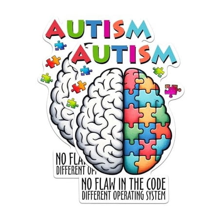 (2 Pack) Autism No Flaw in The Code Different Operating System Magnets - Autism Awareness - 5" On Longest Side - Premium Magnet - for Cars, Refrigerators, Toolboxes, Lockers - Made in USA - MAG0428