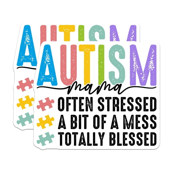 (2 Pack) Autism Mama Magnets - Often Stressed A Bit of A Mess - Totally Blessed Magnets - 5" On Longest Side - Premium Magnet - for Cars, Refrigerators, Toolboxes, Lockers - Made in USA - MAG16696