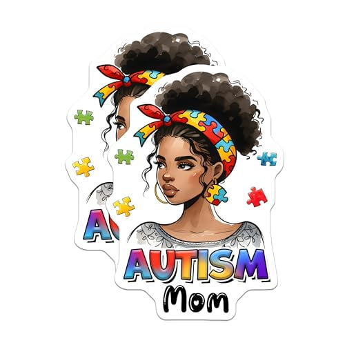 (2 Pack) Autism Mom Magnets - Autism Awareness - Puzzle Piece Art - Mom Strength - Inclusive Home Decor - 5" On Longest Side - for Cars, Fridges, Toolboxes - Made in USA - MAG8121
