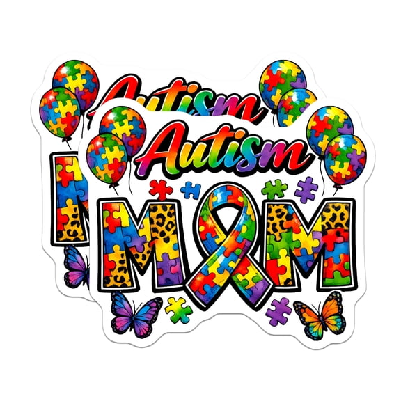 (2 Pack) Autism Mom Stickers - Rainbow Puzzle Piece Decals - Autism Awareness Support - Special Needs Parent Love - 5" On Longest Side - Sticks to Smooth Flat Surfaces - Made in USA - BMCS26092
