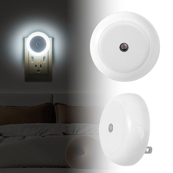 2-Pack Auto-On LED Night Light Plug In, Dusk to Dawn Sensor Light for Hallway Stairs Bathroom Kitchen, 0.5W Energy Saving White Plastic