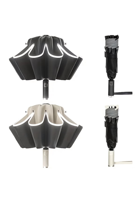 2 Pack Auto Open Close Foldable Umbrellas with Manual Fold Function, Portable Black Windproof Umbrellas, Compact for Travel Office Business Daily Use