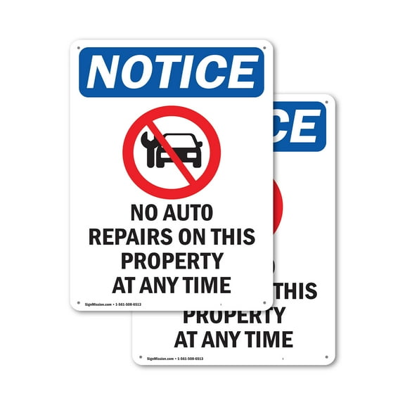 (2 Pack) No Auto Repairs On OSHA Notice Sign 18 Inch X 24 Inch Plastic Sign, Weather Resistant, UV Protected for Workplace, Business, and Construction Site, Made in the USA