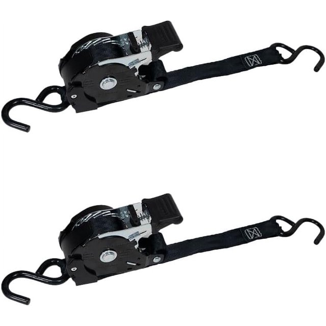 "(2 Pack) Auto Retract Ratchet Straps 1"" x 12' Secure Pickup