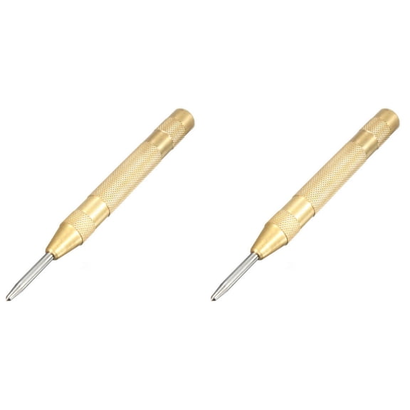 2 Pack Automatic Brass Center Punch Tool, Adjustable Spring Loaded One Hand Operation Marking Scribe, No Hammer Self Centering Pin Punch for Metal Drilling Faucet Hardware Machining Workpiece