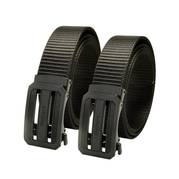 2-Pack Mens Ratchet Belts - Automatic Buckle, Black & Gray Web Belt Lightweight & Durable