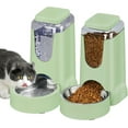 thumbnail image 1 of 2 Pack Automatic Cat Feeder and Stainless Steel Water Dispenser, Gravity Dog Waterer Set Food Feeder and Waterer Set for Small Medium Kitten Puppy Pets(1 Gallon x 2, Green), 1 of 8