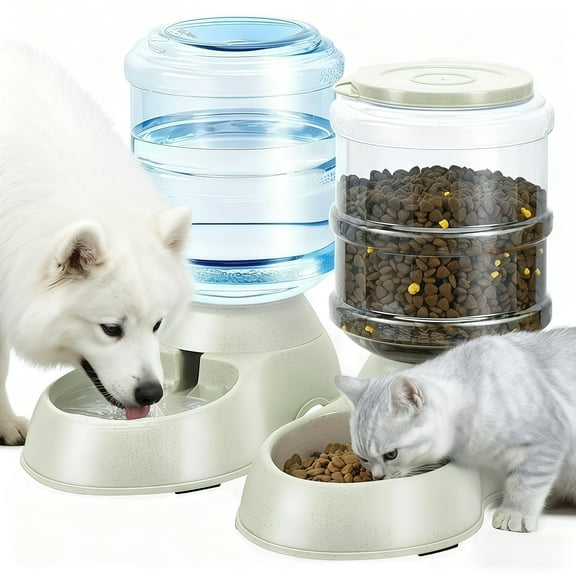 2 Pack Automatic Cat Feeder and Water Dispenser in Set Pet Food Bowl for Small Medium Dog Pets Puppy Kitten Big Capacity 1 Gallon x 2 (Green)
