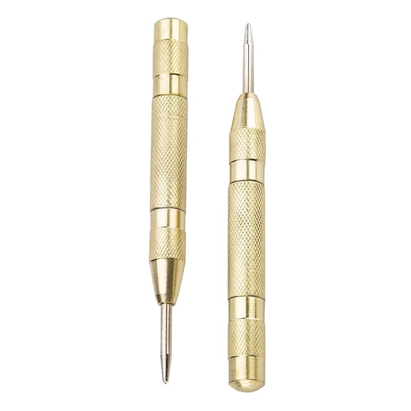2 Pack Automatic Center Punch: 5 Inch Brass Spring Loaded Drill Punch Tool, Adjustable Spring Loaded Hole Center Hole Punch for Metal, Wood, Glass