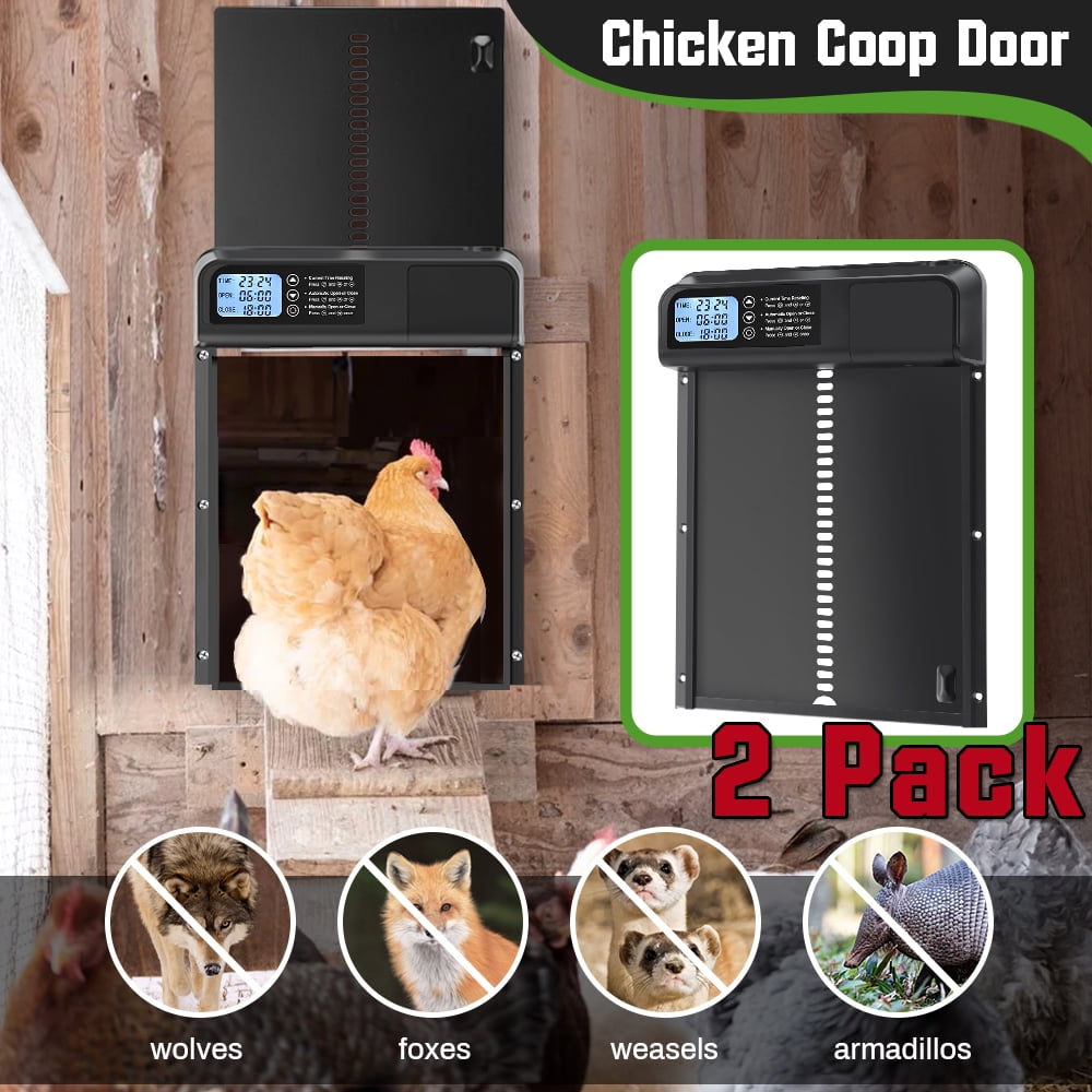 2 Pack Automatic Chicken Coop Door, Aluminum Weatherproof Auto Chicken